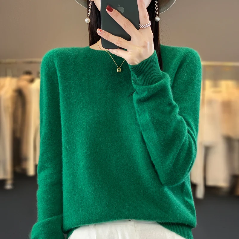 100% Merino Wool Sweater Women O-neck Cashmere Knitwear Female Pullover Autumn Winter Casual Tops Solid Color Soft Clothing - Image 5