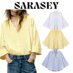 2025 ropa mujer shirts & blouses Female clothing Summer Yellow White Striped Shirt Elegant Large Size Long Sleeve Shirts
