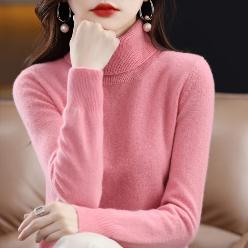 100% Merino Wool Cashmere Sweater Women Knitted Sweater Turtleneck Long Sleeve Pullovers Autumn Winter Clothing Warm Jumper Tops - Image 4