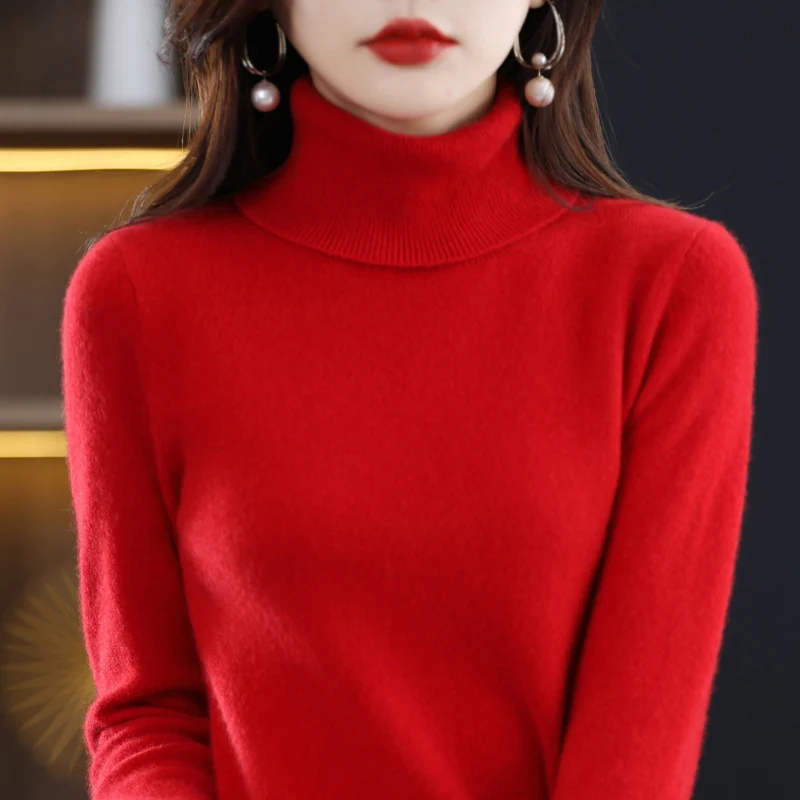 100% Merino Wool Cashmere Sweater Women Knitted Sweater Turtleneck Long Sleeve Pullovers Autumn Winter Clothing Warm Jumper Tops - Image 5