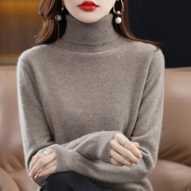 100% Merino Wool Cashmere Sweater Women Knitted Sweater Turtleneck Long Sleeve Pullovers Autumn Winter Clothing Warm Jumper Tops - Image 2