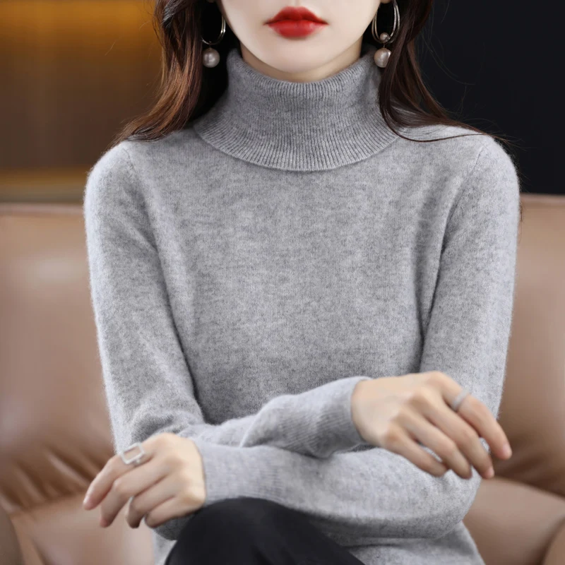 100% Merino Wool Cashmere Sweater Women Knitted Sweater Turtleneck Long Sleeve Pullovers Autumn Winter Clothing Warm Jumper Tops - Image 3